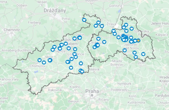 Mapa homesharingu v ústeckém kraji